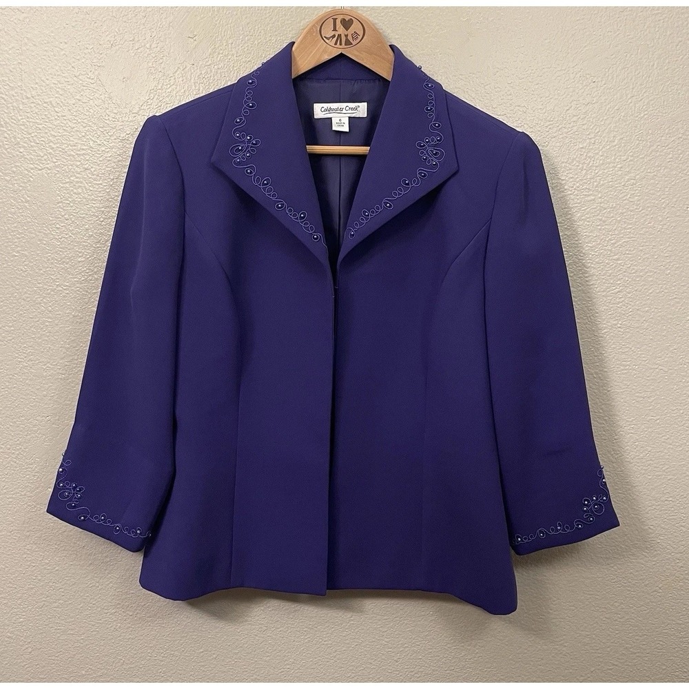 Coldwater Creek Beaded Blazer Purple Open Front Occasion Event Classy Sz 6